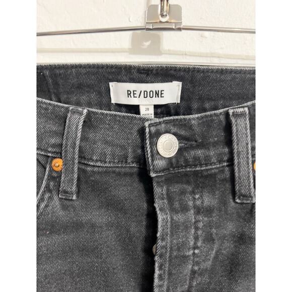 Re/Done Jeans 28 Denim Black Gray Raw Hem Faded Coal Straight Stretch Button Fly - Picture 4 of 9